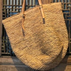 Raffia Beach Tote Leather Strap Lined